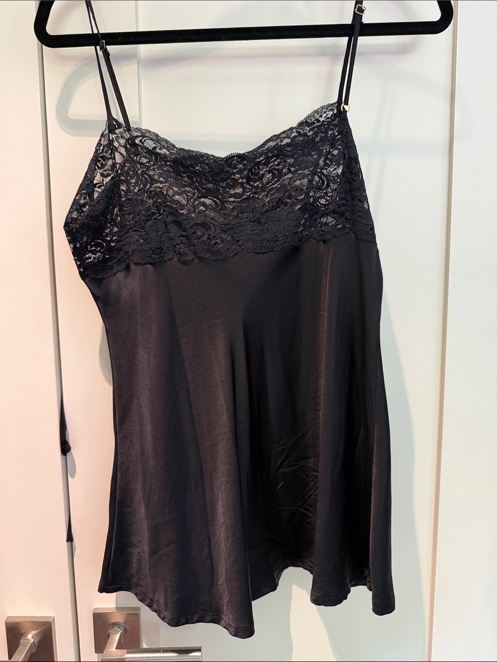 Christine Black Lace-Trim Silk Chemise -